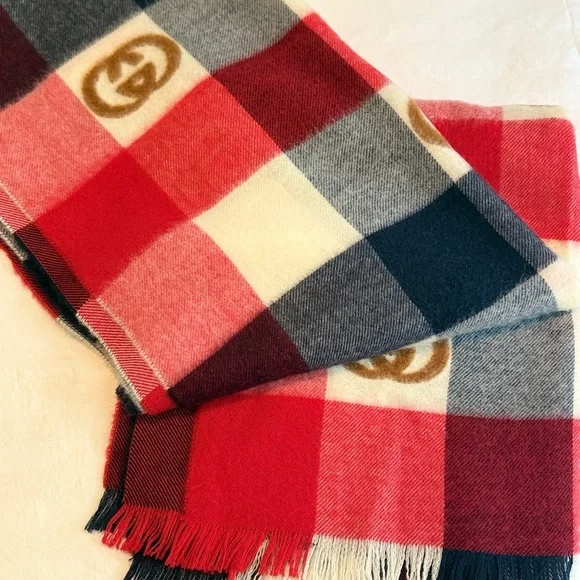 Gucci Red and Cream Checkered Scarf - Picture 1 of 4